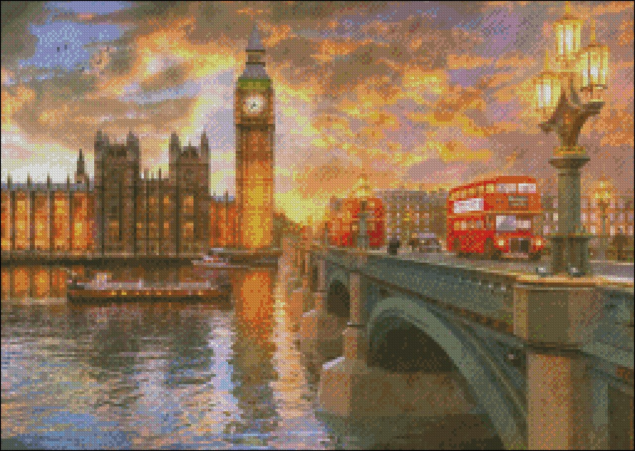 Westminster Sunset - Counted Cross Stitch Patterns Embroidery Crafts Needlework DIY Chart DMC Color