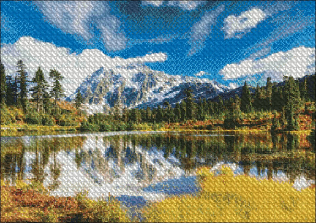 Mount Shuksan - Counted Cross Stitch Patterns Embroidery Crafts Needlework DIY Chart DMC Color