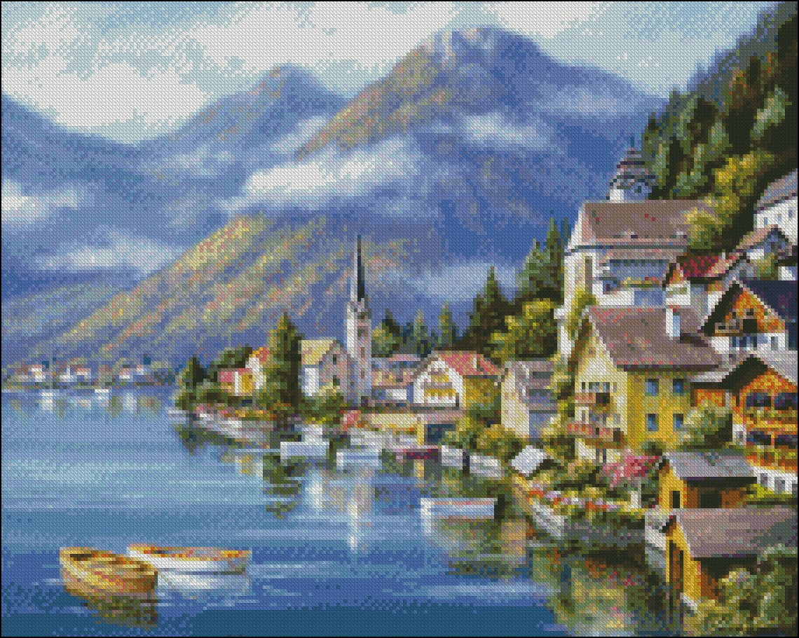 Alpine Village - Counted Cross Stitch Patterns Embroidery Crafts Needlework DIY Chart DMC Color
