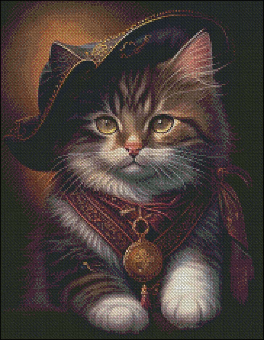 Pirate Kitty - Counted Cross Stitch Patterns Embroidery Crafts Needlework DIY Chart DMC Color