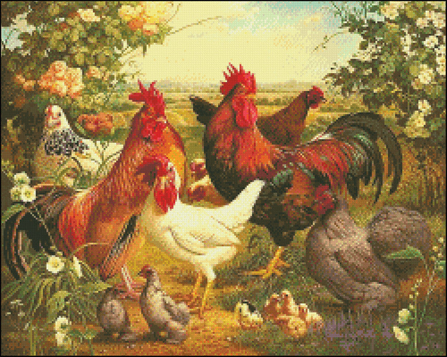 Poultry Yard - Counted Cross Stitch Patterns Embroidery Crafts Needlework DIY Chart DMC Color
