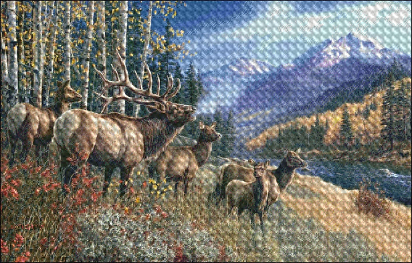 Elk Anthem - Counted Cross Stitch Patterns Embroidery Crafts Needlework DIY Chart DMC Color