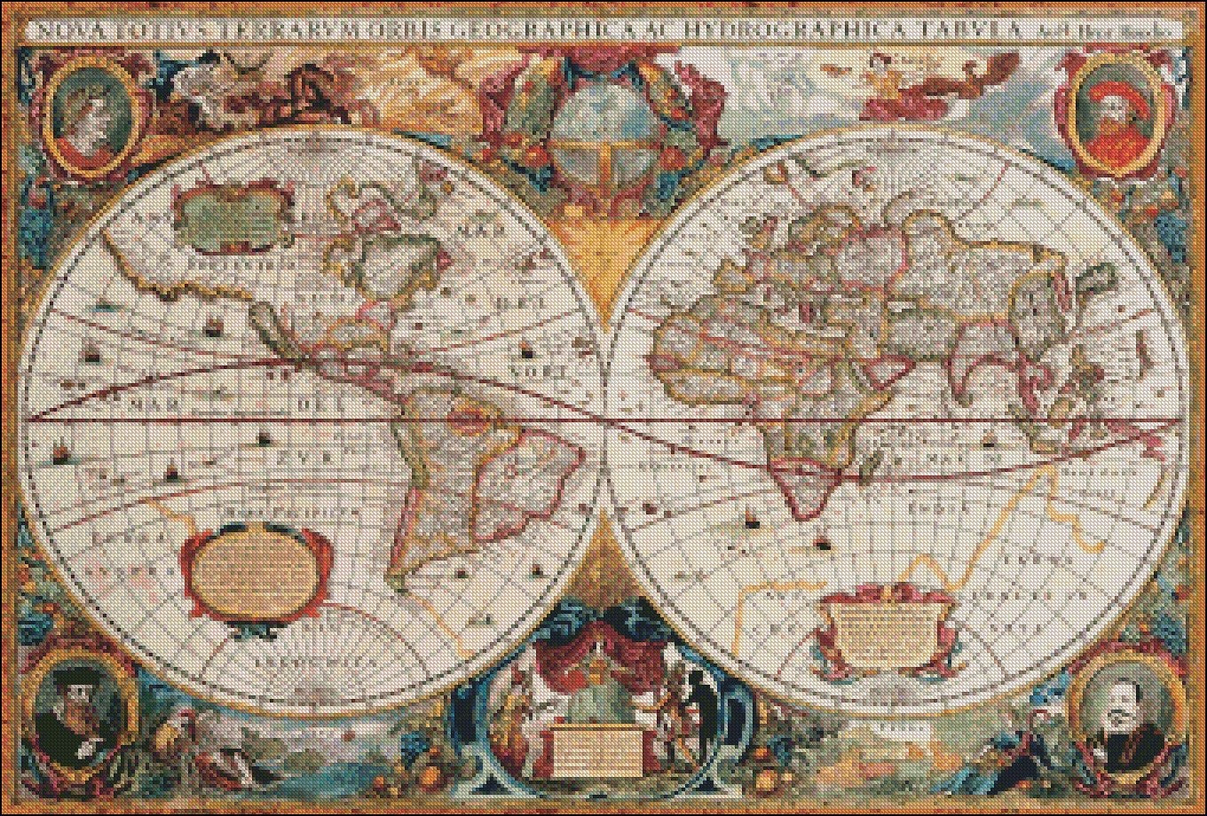 Map of the World - Counted Cross Stitch Patterns Embroidery Crafts Needlework DIY Chart DMC Color